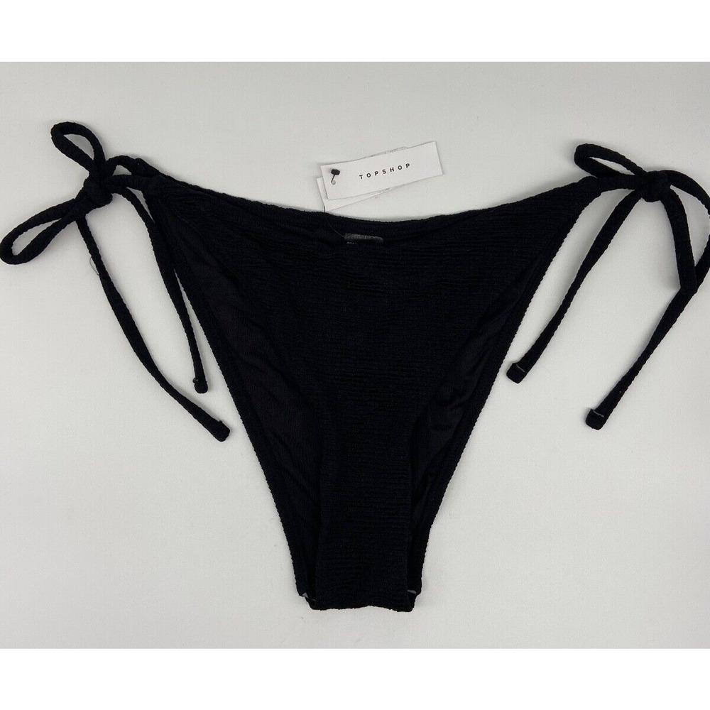 NWT TOPSHOP Swim Bikini Bottom Women's Sz 8 Ribbed Side Tie Black